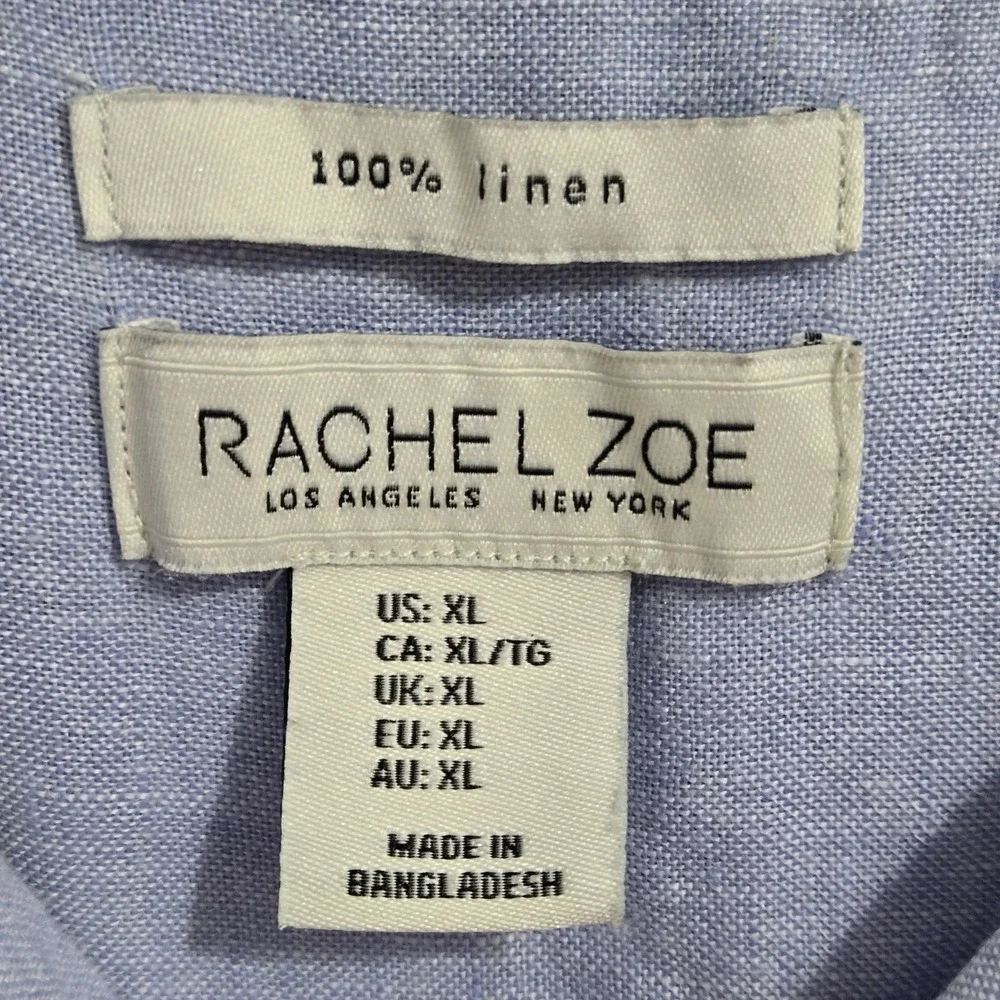 Rachel Zoe Women's Linen Short Sleeve Blouse Size XL Blue MOP Buttons Summer Top - Picture 6 of 6